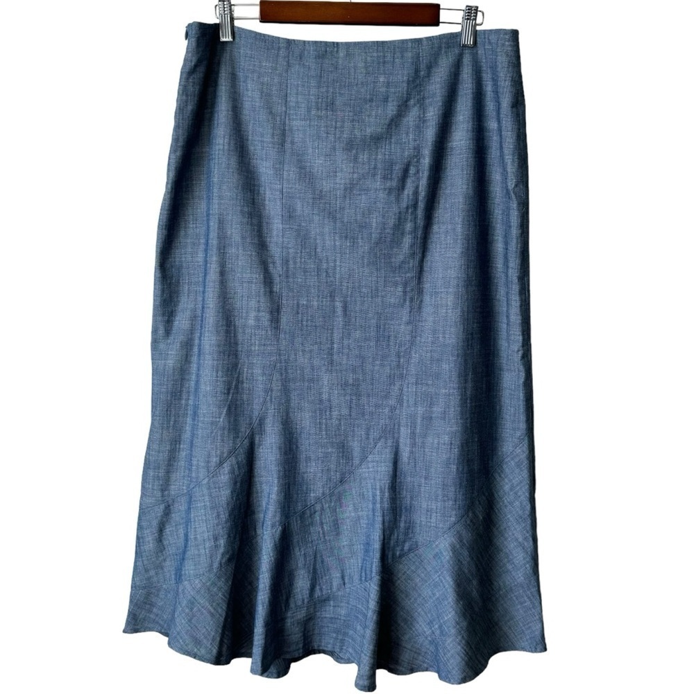 Tatum & Olivia Linen Maxi Skirt Lined Blue Godet Hem Academia Women’s Size 10/12 - Picture 4 of 8